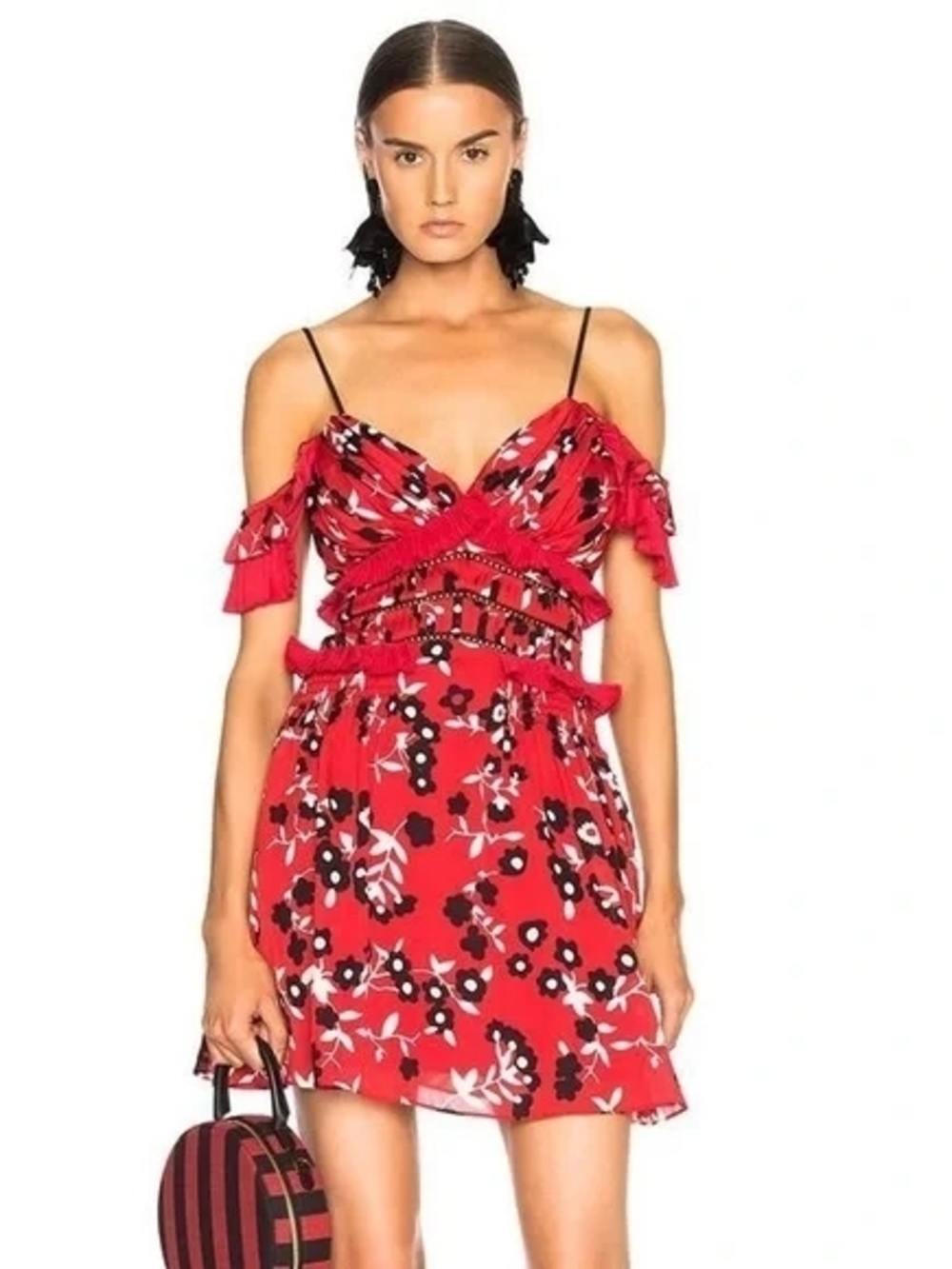 Self-Portrait Red Floral Ruffle Dress US4